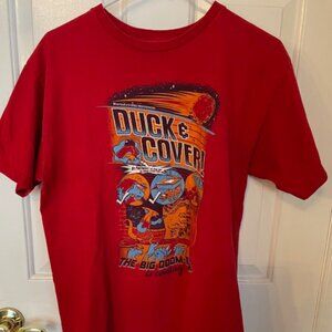 Tee Fury Duck and Cover Dinosaurs Red Graphic T-Shirt Cotton Medium